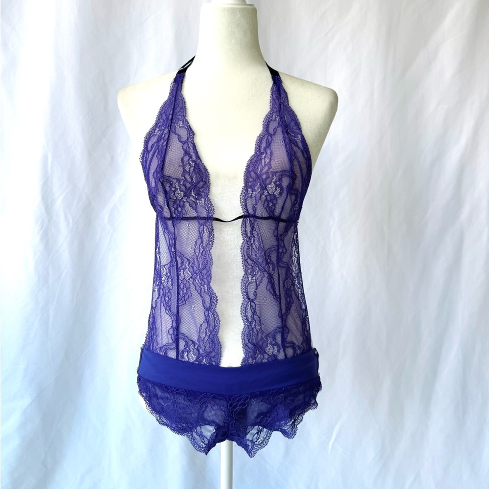 Hunkemöller Purple Lace Halter Bodysuit – Size M